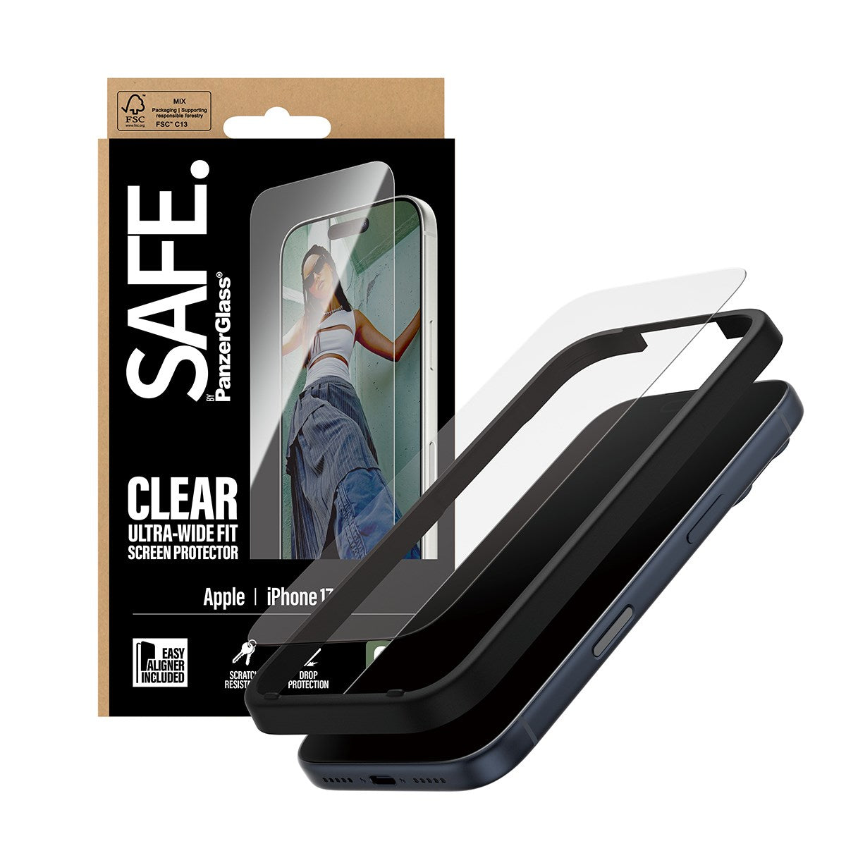 SAFE. by PanzerGlass® Displayschutz iPhone 17 Pro | Ultra-Wide Fit m. EasyAligner